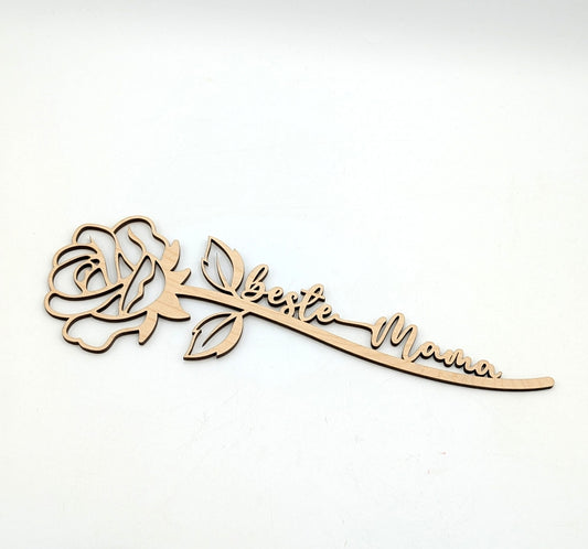 Holzrose Beste Mama Lasercut - liebevolles Geschenk zum Muttertag aus Naturholz
