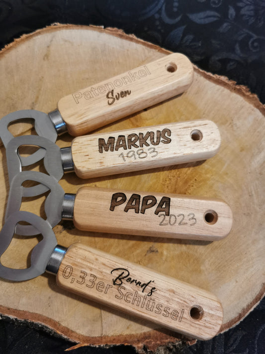 Flaschenöffner, Holz - personalisiert mit Wunschtext oder Name