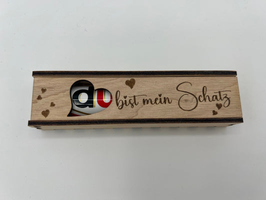 DU bist mein Schatz! gravierte Geschenkbox Geschenkverpackung Schokoriegel personalisierbar