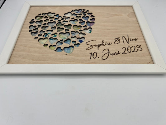 Geldgeschenk im Bilderrahmen zur Hochzeit "Herz-Motiv", Größe wahlweiße 13x18cm, 21x30cm. Bilderrahmen Schwarz oder Weiß. Geld verschenken von Herzen