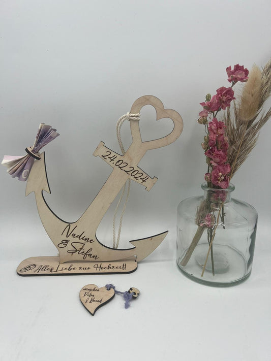 Anker Hochzeitsgeschenk ,Geldgeschenk, Geburtstagsgeschenk, holz ,personalisiert