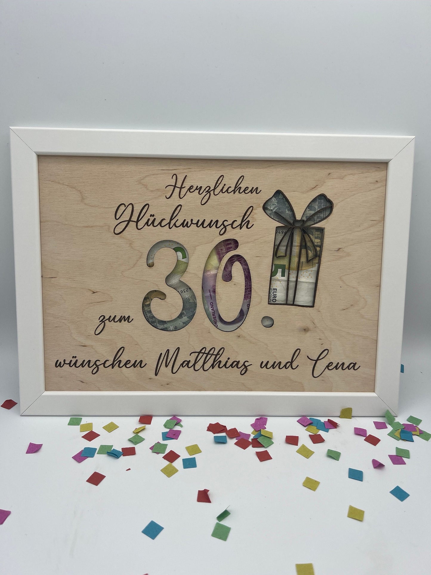 Geldgeschenk personalisiert zum Geburtstag, Andenken Bilderrahmen Geburtstagsgeschenk, Geschenkidee, Geldverpackung,Hochzeit Mann Frau