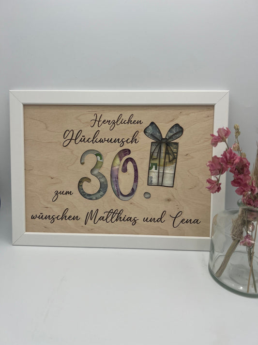 Geldgeschenk personalisiert zum Geburtstag, Andenken Bilderrahmen Geburtstagsgeschenk, Geschenkidee, Geldverpackung,Hochzeit Mann Frau