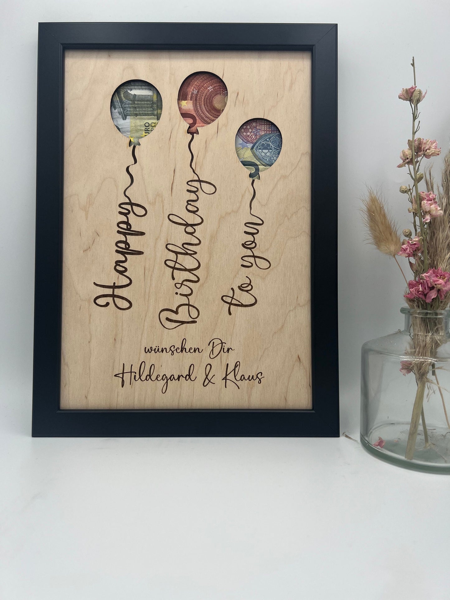 Geldgeschenk personalisiert zum Geburtstag, Andenken Bilderrahmen Geburtstagsgeschenk, Geschenkidee, Geldverpackung,Hochzeit Mann Frau