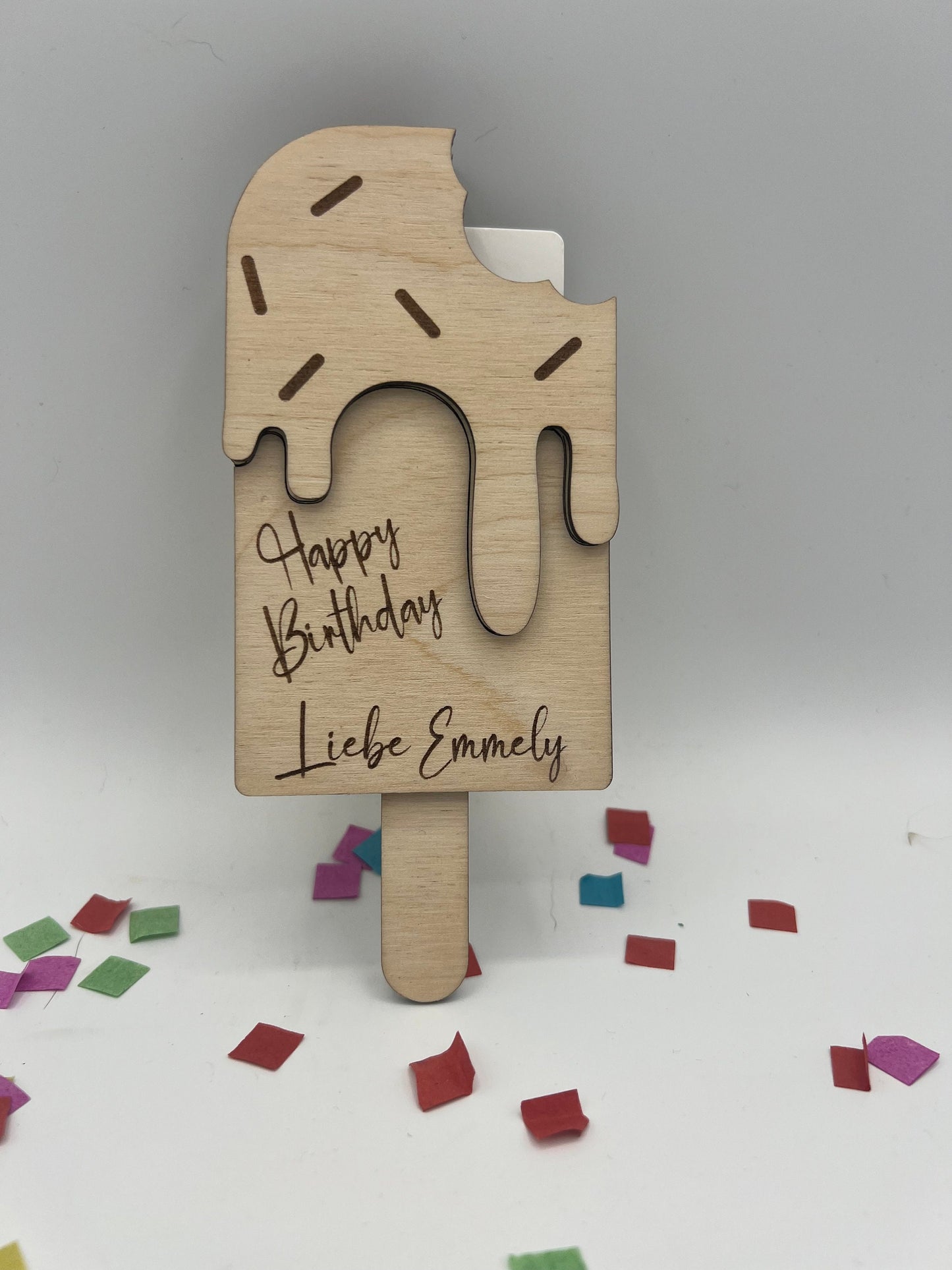 Gutschein Geschenke Halter aus Holz / Gutscheinkarte/Geldgeschenk / Eis