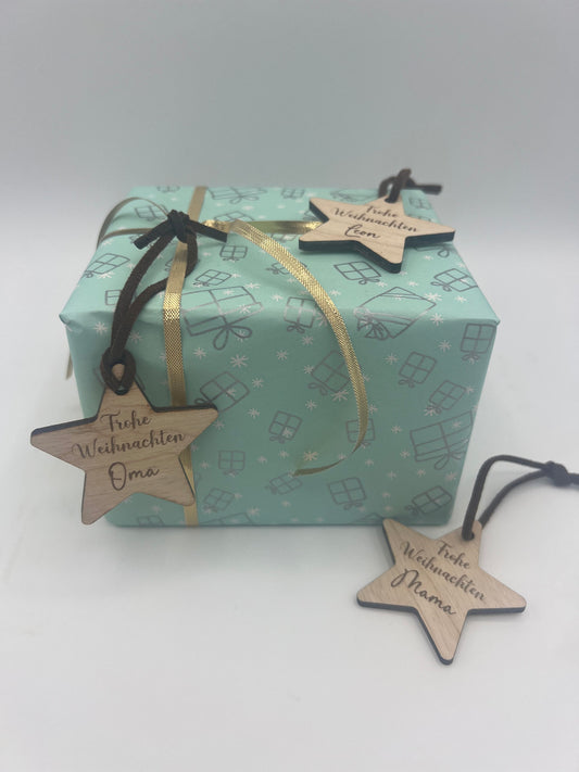 Stern Geschenkanhänger aus Holz, Personalisierbar mit Namen, Weihnachtsgeschenk, Tannenbaum, Schmuck
