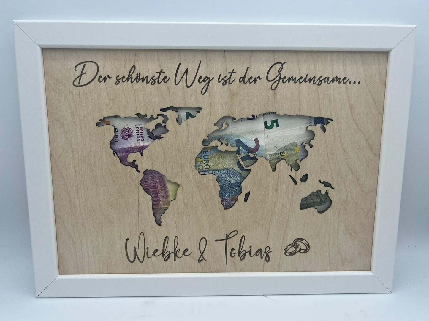 Geldgeschenk für das Brautpaar zur Hochzeit, Weltkarte Personalisiert Geschenkidee oder Hochzeitsgeschenk zur Eheschließung Geld verschenken