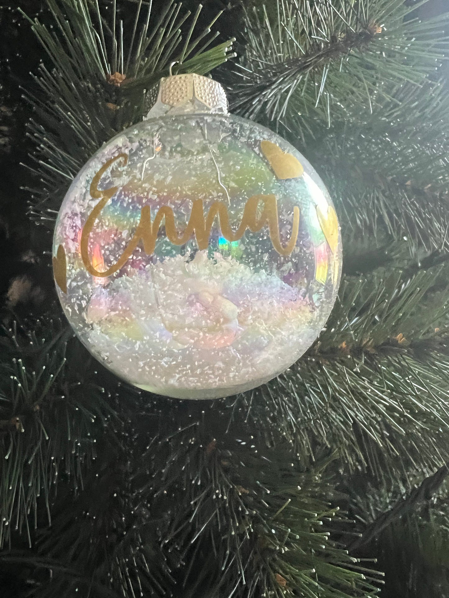 Weihnachtskugel mit Namen , Personalisiert , Schnee , durchsichtige Kugel , Weihnachten, Liebe , Geschenke