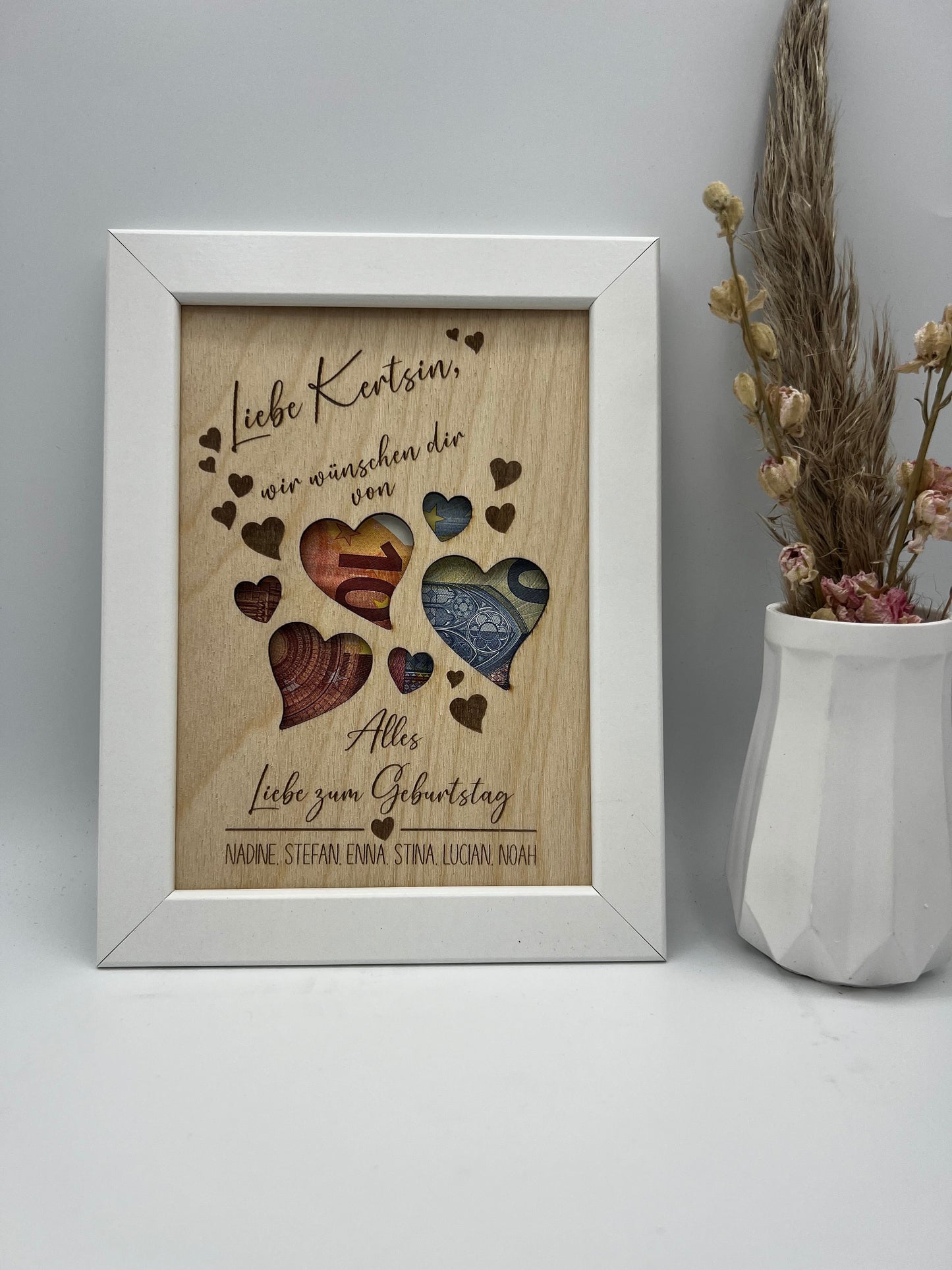 Geldgeschenk zum Geburtstag, Personalisiertes Geburtstagsgeschenk im Bilderrahmen, Andenken, Geschenkidee, Geldverpackung, Hochzeit, DIY