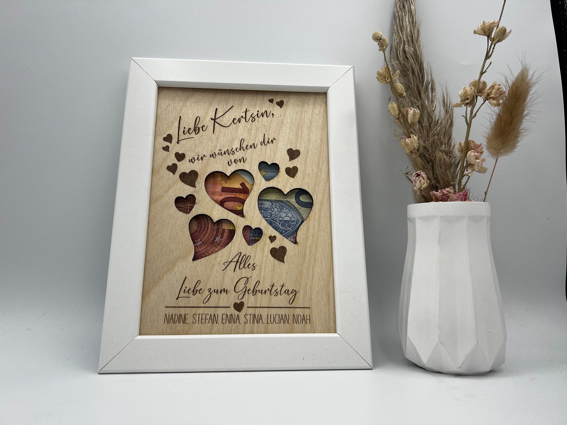 Geldgeschenk zum Geburtstag, Personalisiertes Geburtstagsgeschenk im Bilderrahmen, Andenken, Geschenkidee, Geldverpackung, Hochzeit, DIY