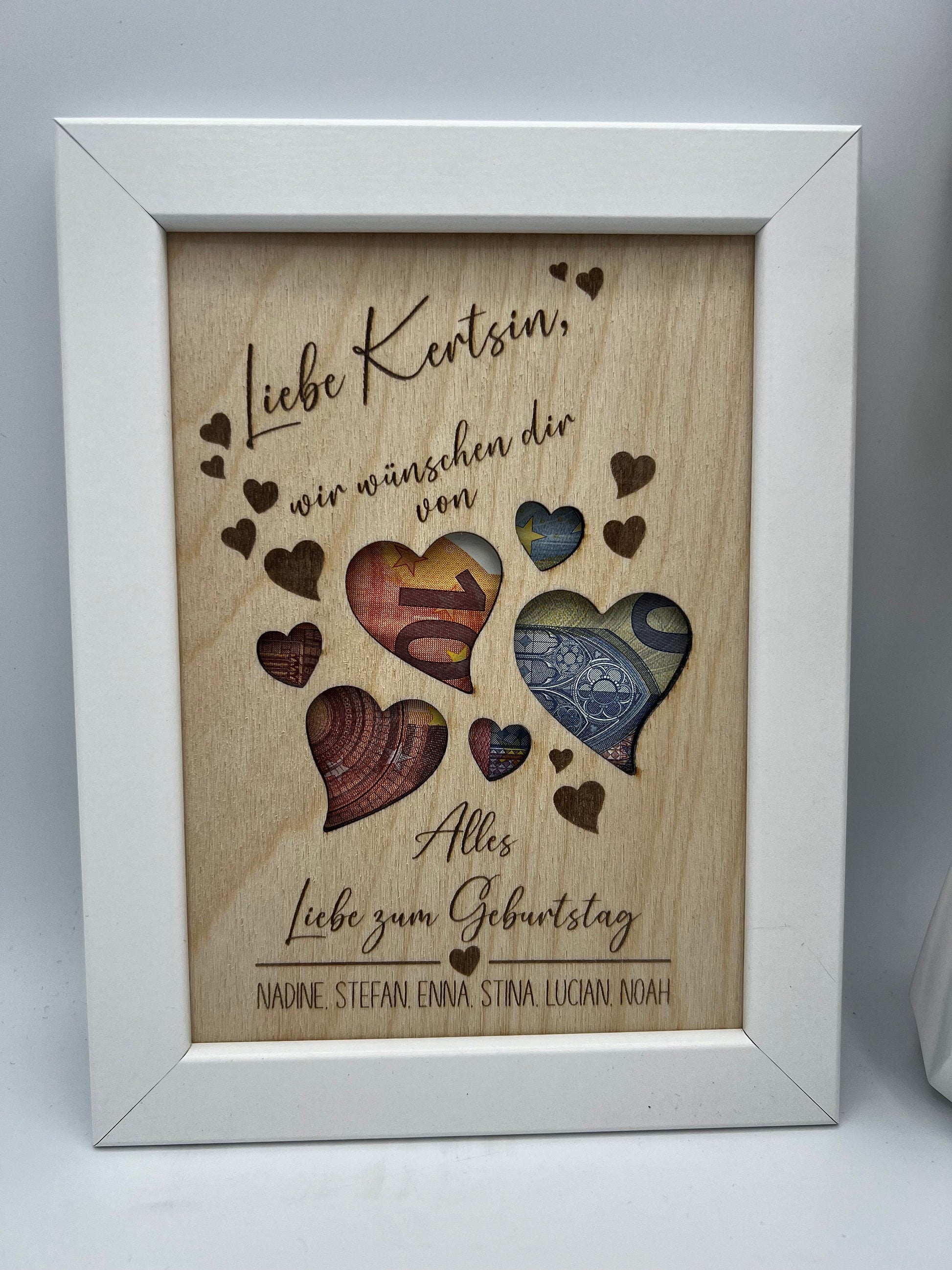 Geldgeschenk zum Geburtstag, Personalisiertes Geburtstagsgeschenk im Bilderrahmen, Andenken, Geschenkidee, Geldverpackung, Hochzeit, DIY
