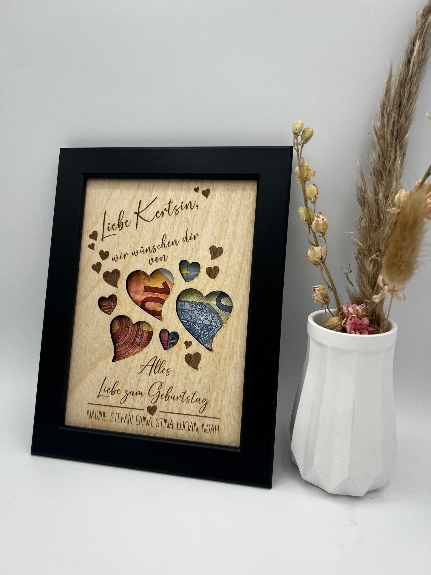 Geldgeschenk zum Geburtstag, Personalisiertes Geburtstagsgeschenk im Bilderrahmen, Andenken, Geschenkidee, Geldverpackung, Hochzeit, DIY