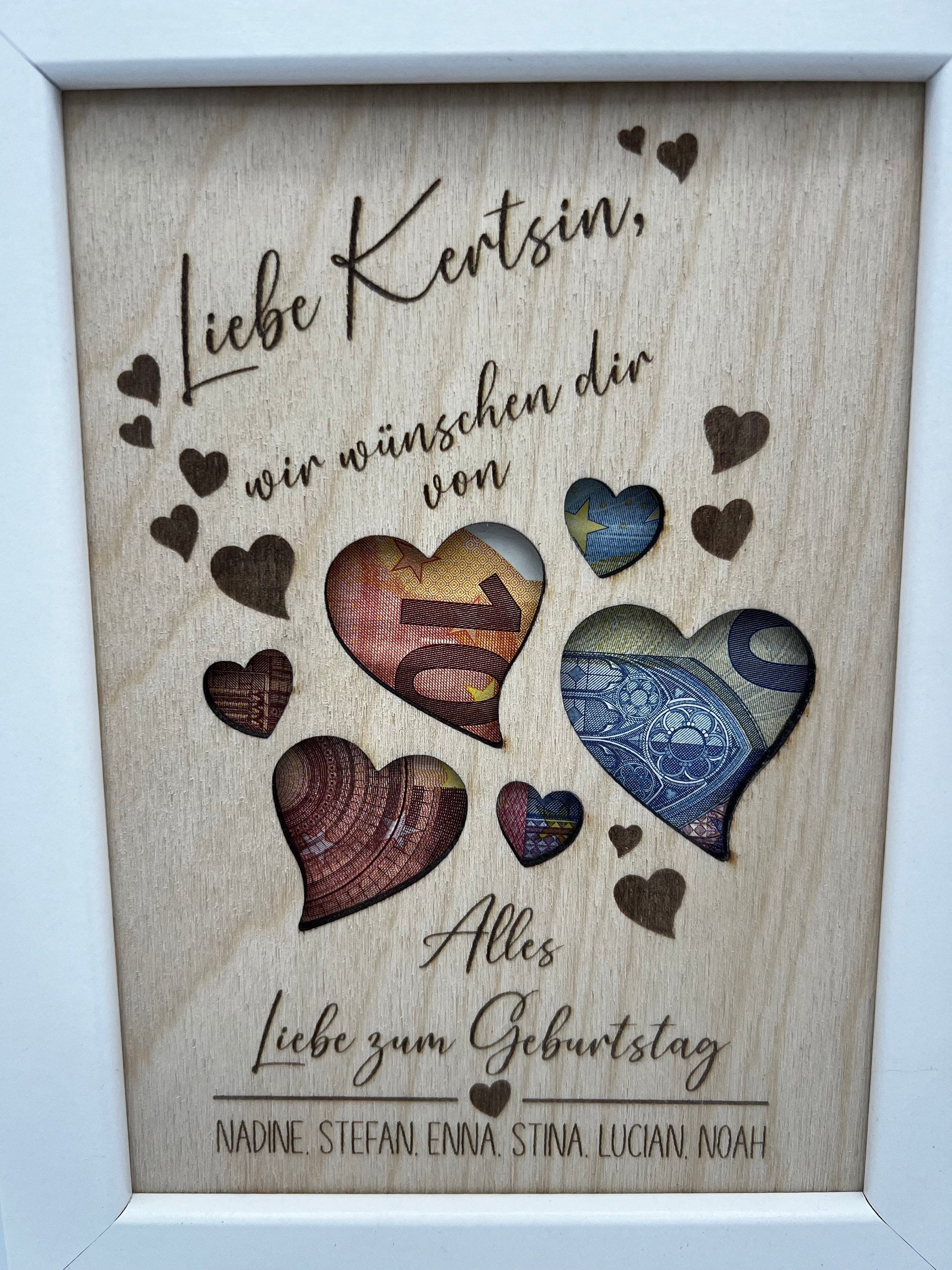 Geldgeschenk zum Geburtstag, Personalisiertes Geburtstagsgeschenk im Bilderrahmen, Andenken, Geschenkidee, Geldverpackung, Hochzeit, DIY