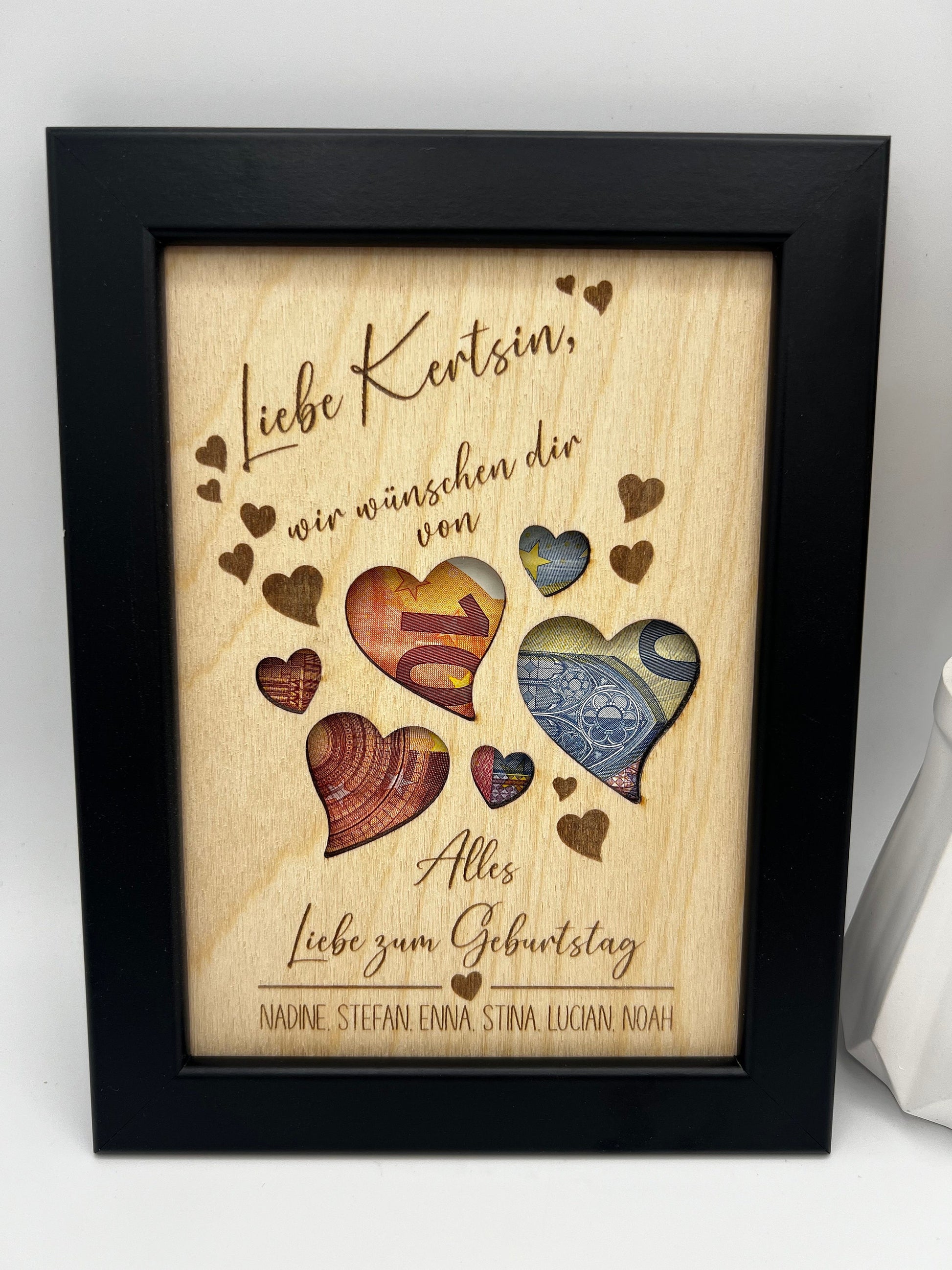 Geldgeschenk zum Geburtstag, Personalisiertes Geburtstagsgeschenk im Bilderrahmen, Andenken, Geschenkidee, Geldverpackung, Hochzeit, DIY