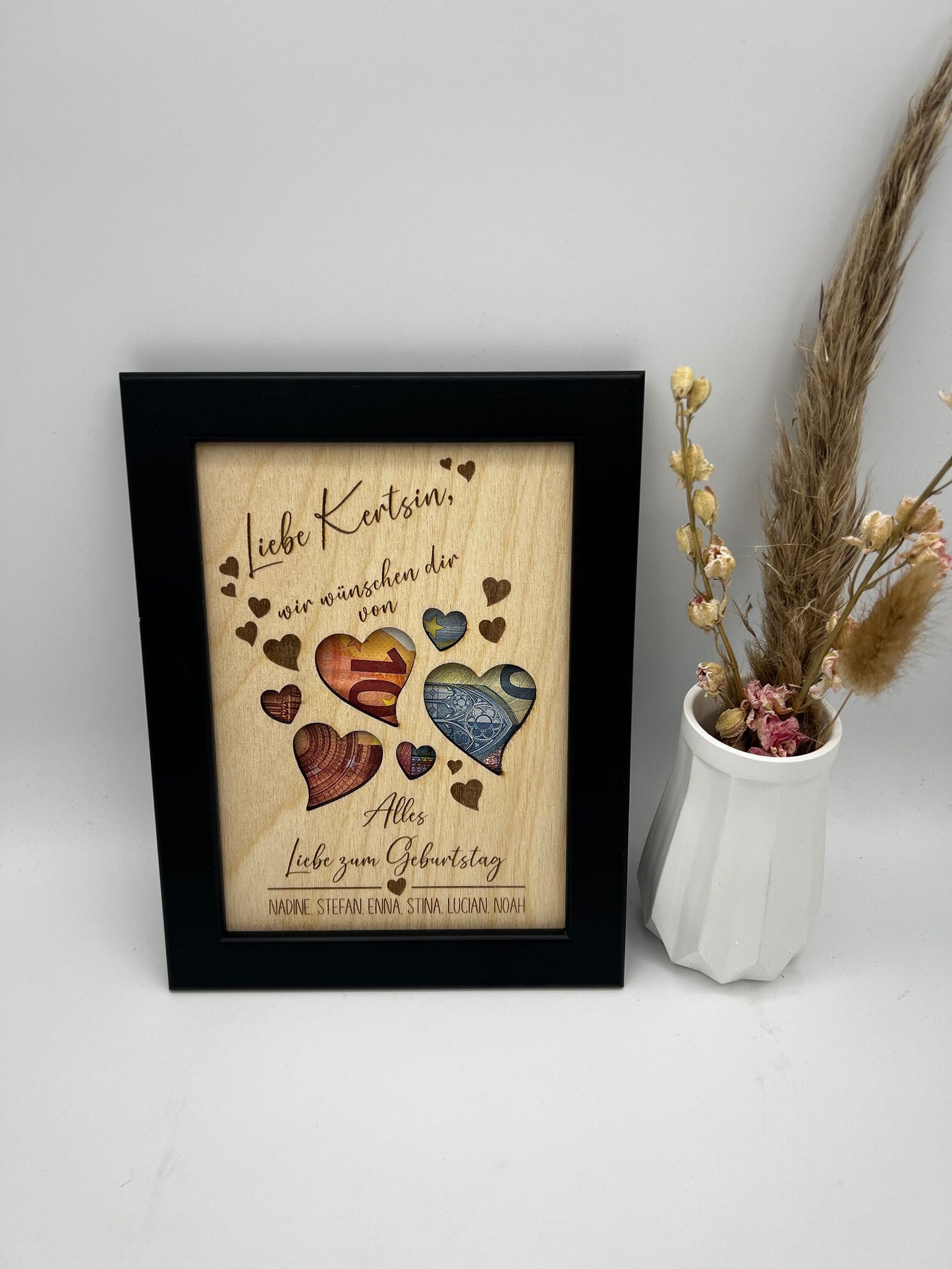 Geldgeschenk zum Geburtstag, Personalisiertes Geburtstagsgeschenk im Bilderrahmen, Andenken, Geschenkidee, Geldverpackung, Hochzeit, DIY