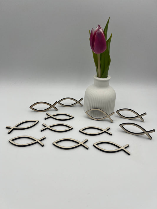 Konfirmation , Tischdekoration, Fische zur Konfirmation , Taufe , Firmung , Kommunion, Holzfische, Gastgeschenk