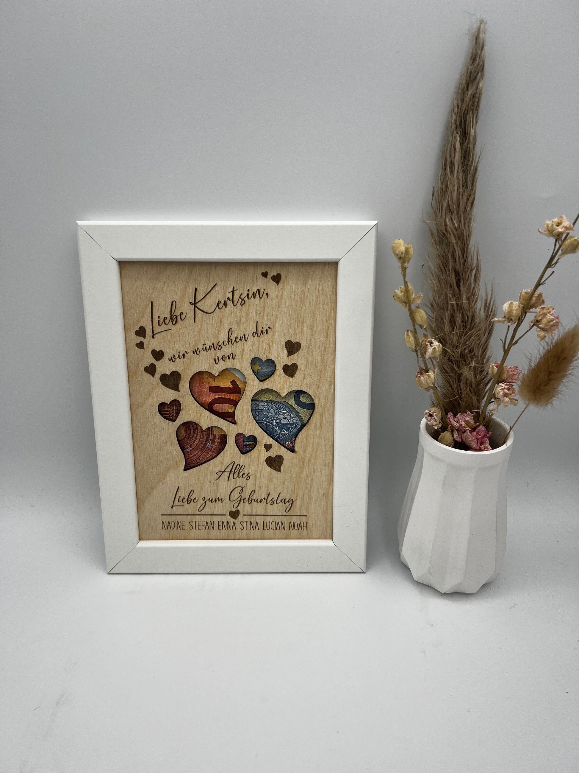 Geldgeschenk zum Geburtstag, Personalisiertes Geburtstagsgeschenk im Bilderrahmen, Andenken, Geschenkidee, Geldverpackung, Hochzeit, DIY