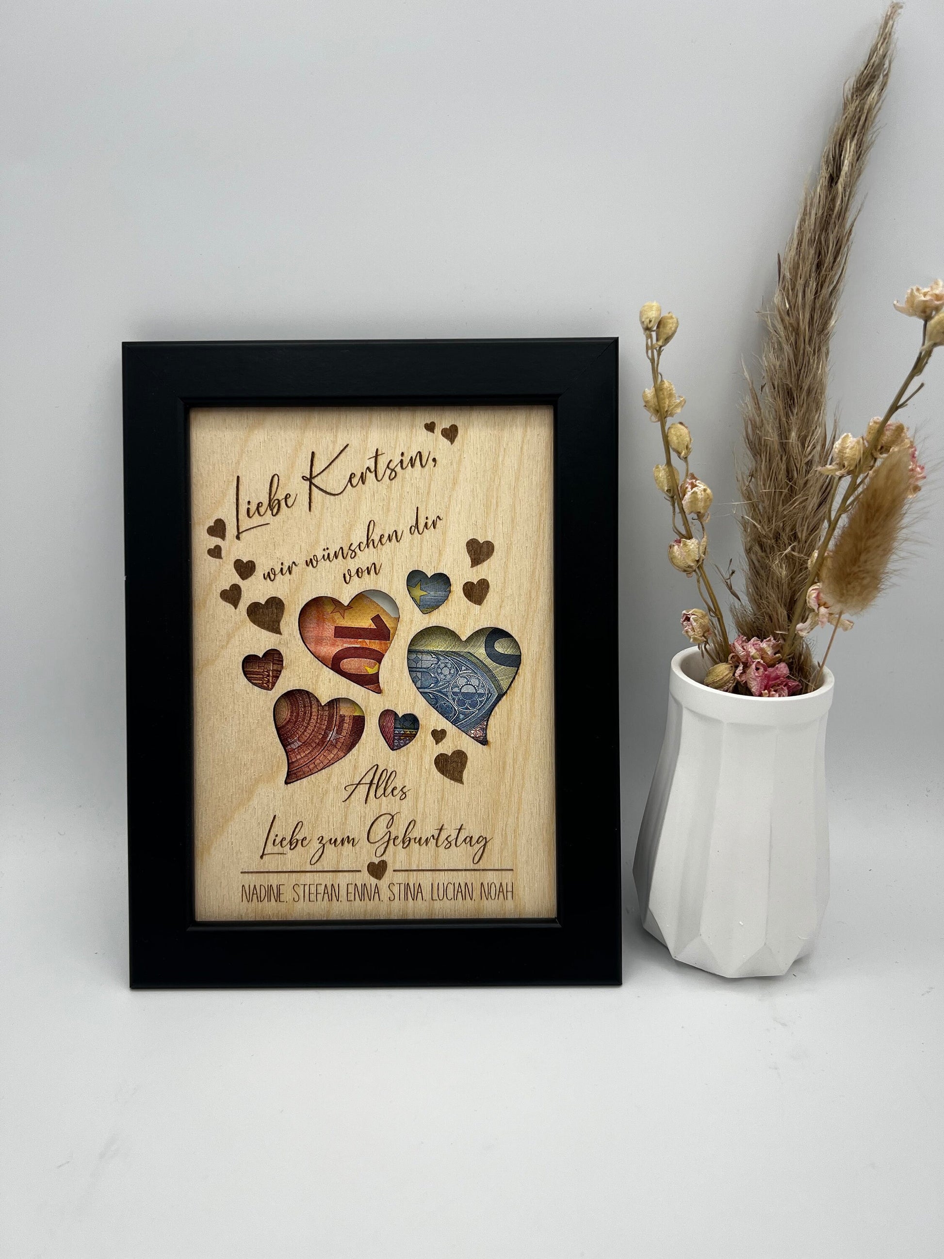 Geldgeschenk zum Geburtstag, Personalisiertes Geburtstagsgeschenk im Bilderrahmen, Andenken, Geschenkidee, Geldverpackung, Hochzeit, DIY