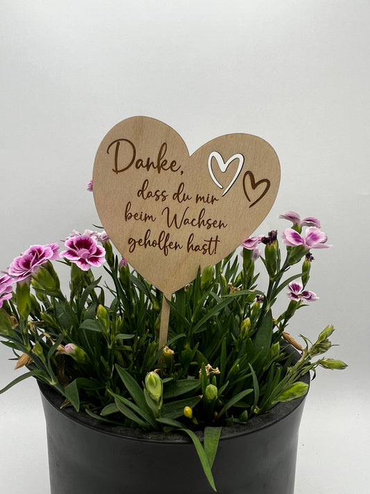 Blumenstecker aus Holz, Geschenk Personalisiert Abschied Kindergarten, Tagesmutter, Schulabschluss, Blumenschild mit Namen, Danke sagen