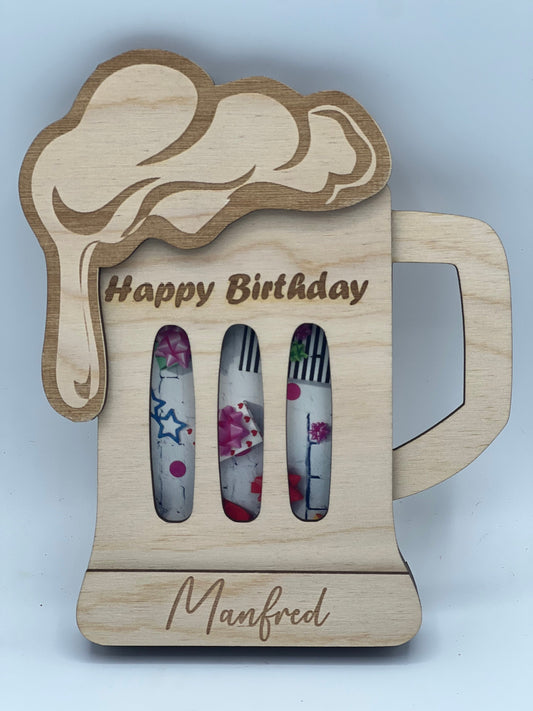 Geldgeschenk Bier zum Geburtstag, Geschenkkarte, Gutscheinhalter, Geschenk, Abschiedsgeschenk, Kollegin und Kollege, Vatertag, Holzkarte