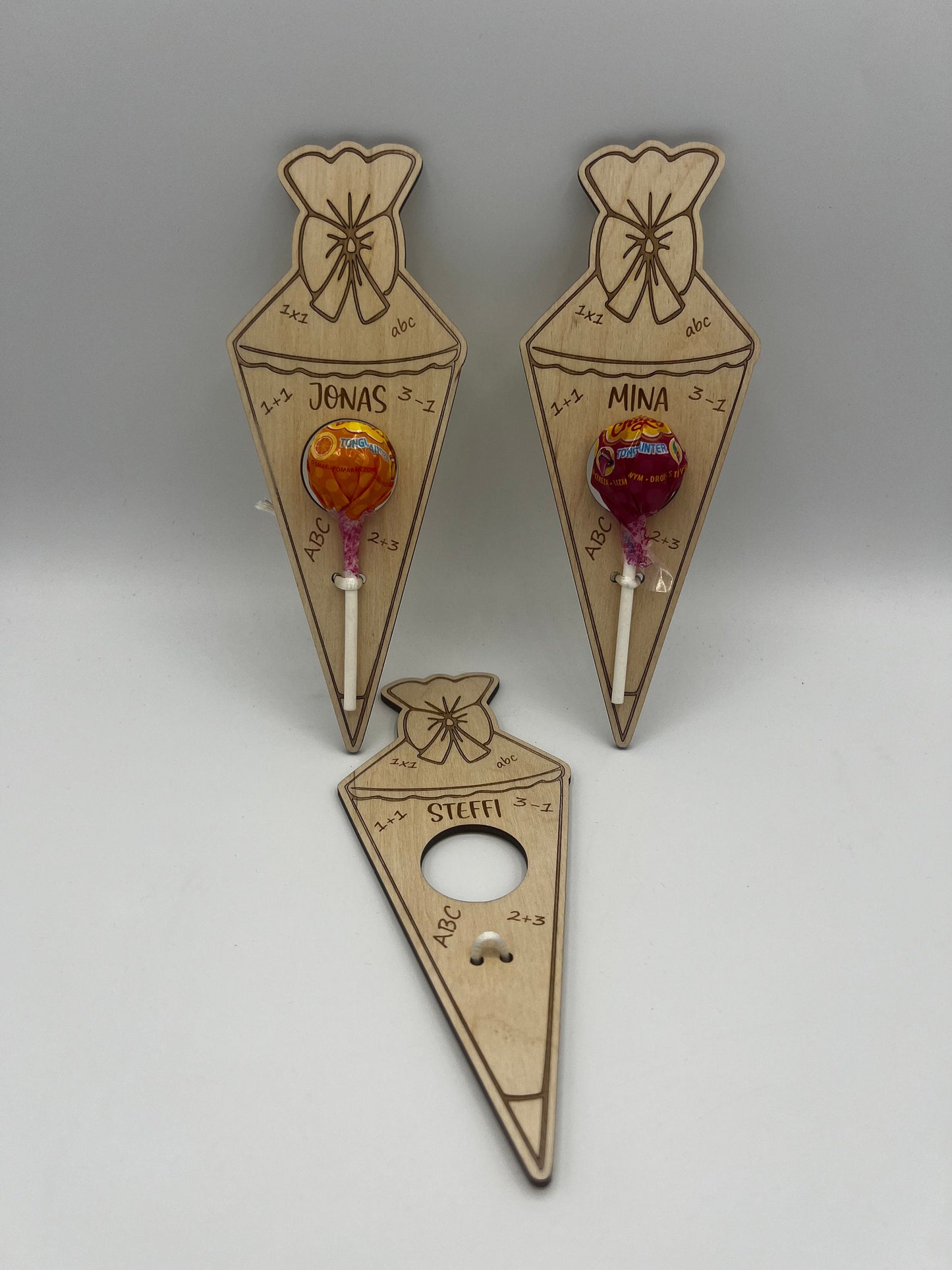 Geschenk zur Einschulung ,Schultüte aus Holz , Geschenkidee Zuckertüte Lolli, Schulkind Gastgeschenk, Schulanfang, Personalisiertes Geschenk