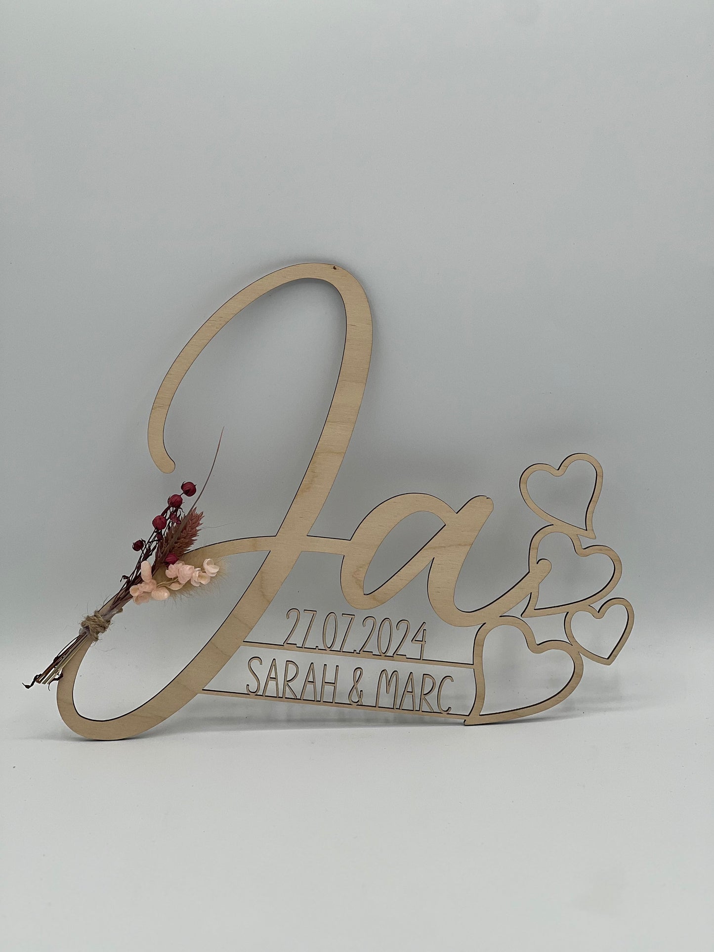 Hochzeitsgeschenk JA Schriftzug, Holzgeschenk personalisiert für das Brautpaar, geschenkidee oder Deko zur Hochzeit