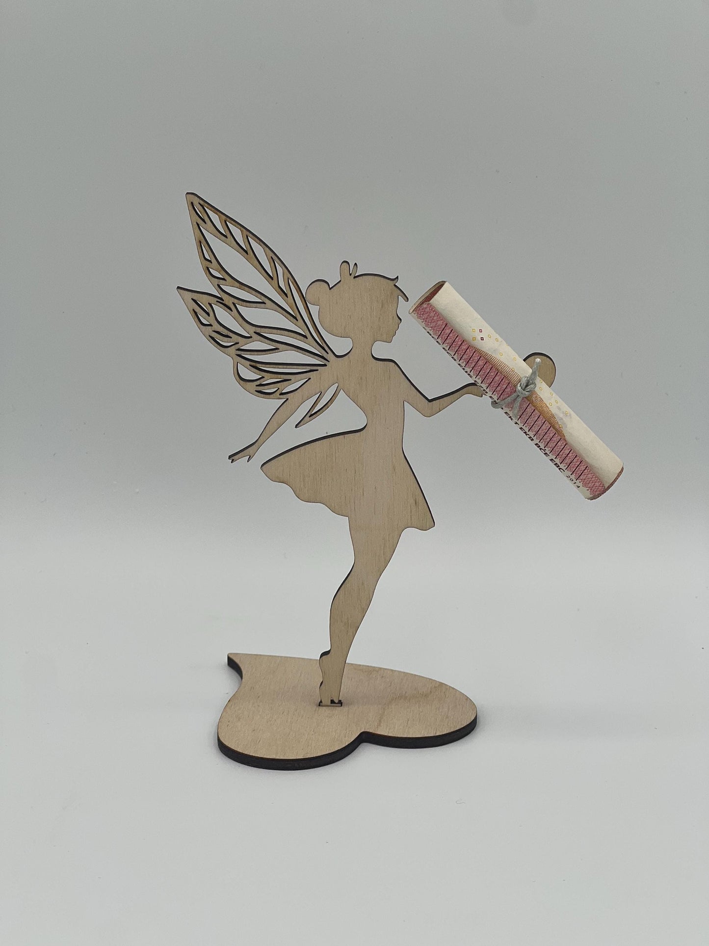 Süßes Geldgeschenk, Geschenkaufsteller Fee, mit Herz Sockel, zum Geburtstag