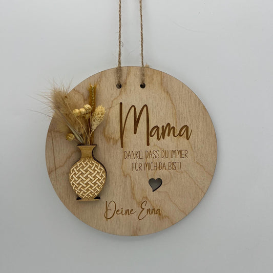 Personalisierte Holzscheibe zum Muttertag oder Geburtstag, Danke Mama mit den Namen der Kinder