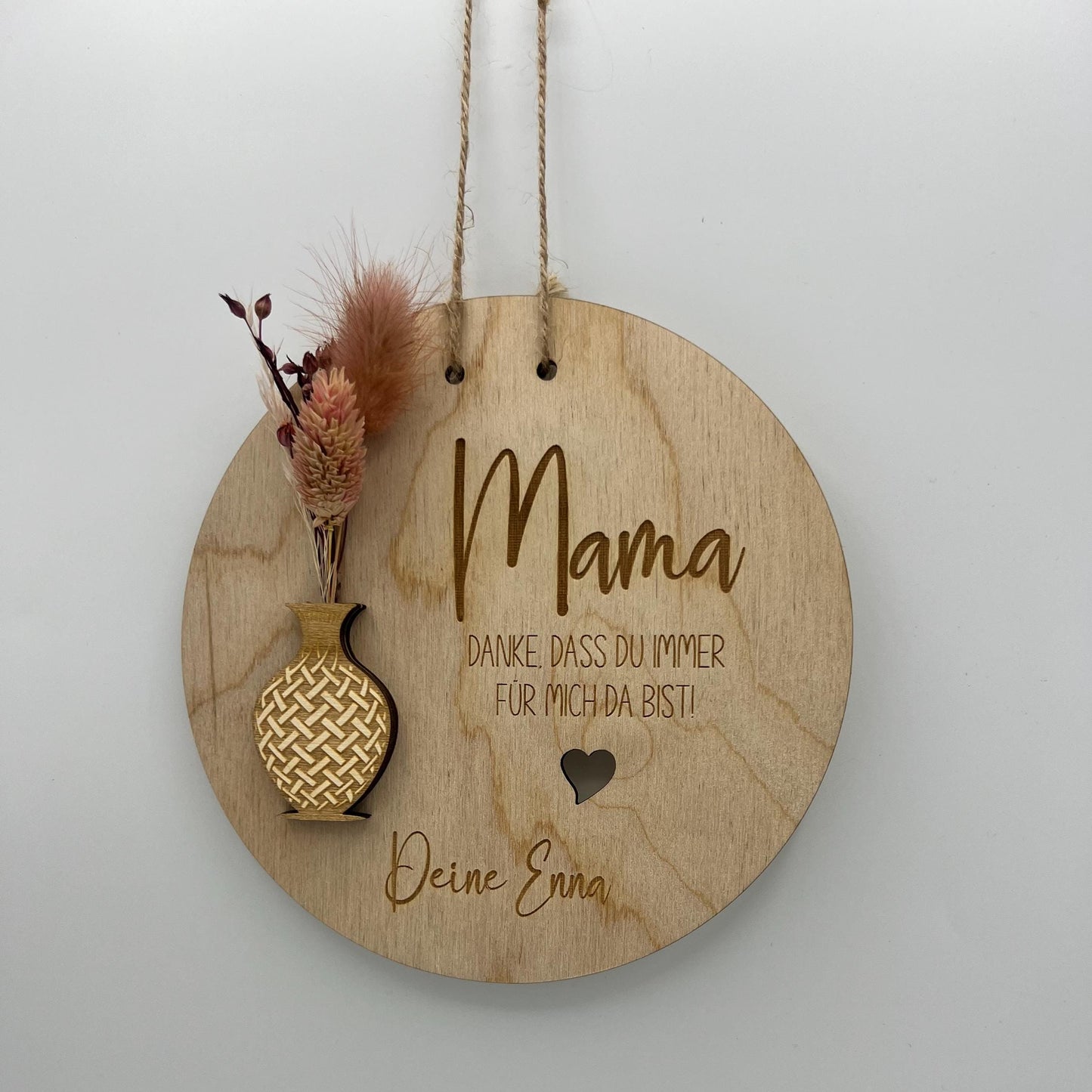 Personalisierte Holzscheibe zum Muttertag oder Geburtstag, Danke Mama mit den Namen der Kinder