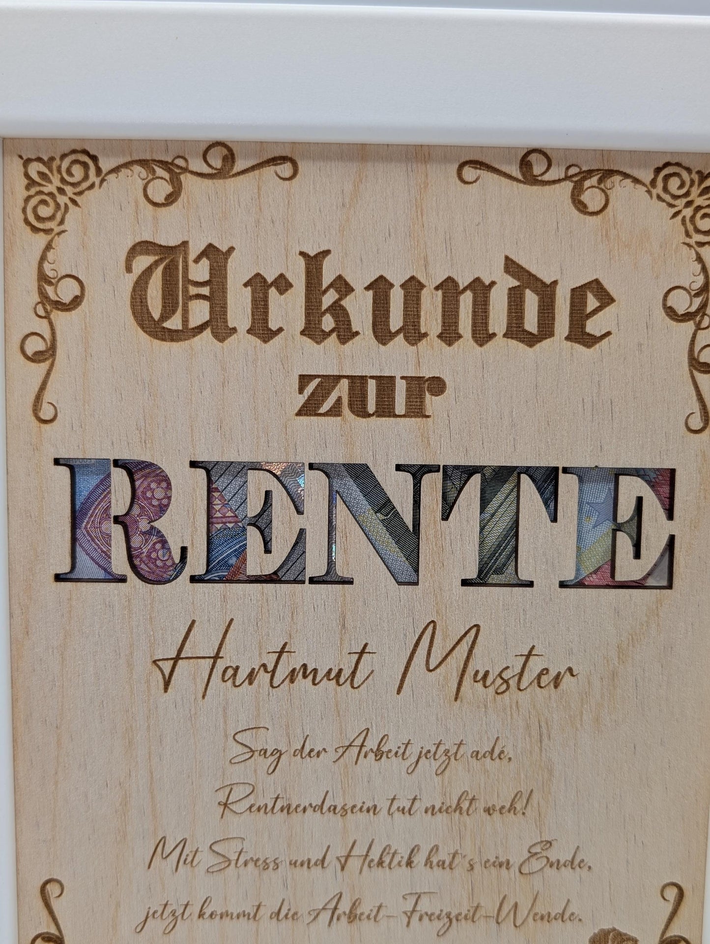 Geldgeschenk Bilderrahmen zur Rente, Geschenkidee