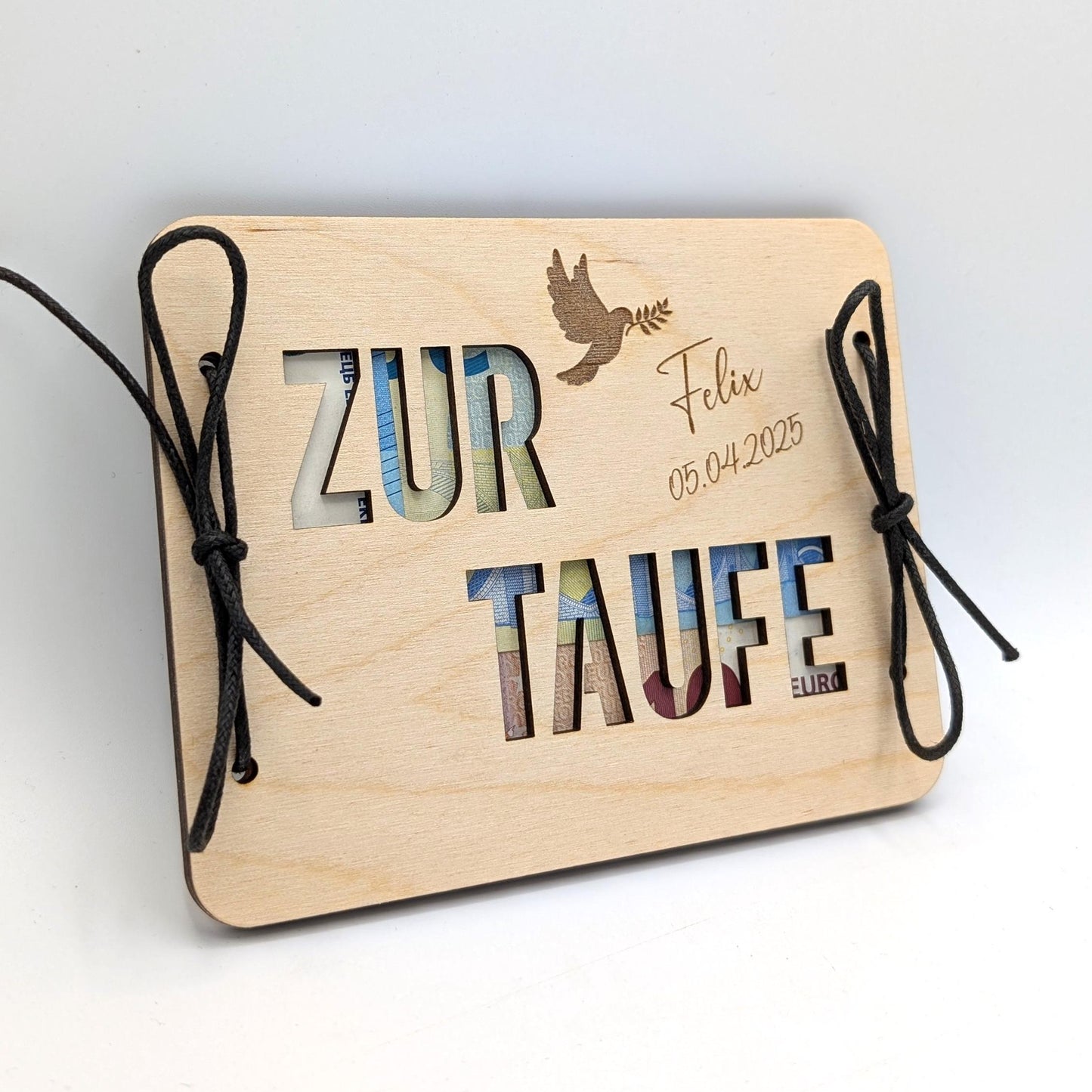 Geldgeschenk, Geschenkkarte aus Birkenholz zur Kommunion, Personalisierte Geschenkidee