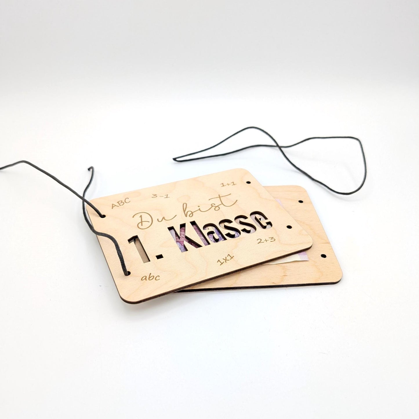 Geldgeschenk zur Einschulung, Geschenkkarte aus Holz zum Verschenken von Geld.