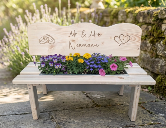 Personalisierte Holz-Blumenbank zur Hochzeit – Das perfekte Geldgeschenk