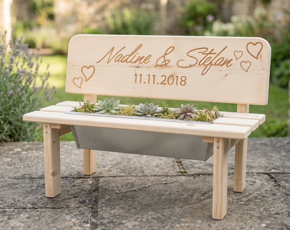 Personalisierte Holz-Blumenbank zur Hochzeit – Das perfekte Geldgeschenk