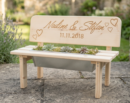 Personalisierte Holz-Blumenbank zur Hochzeit – Das perfekte Geldgeschenk