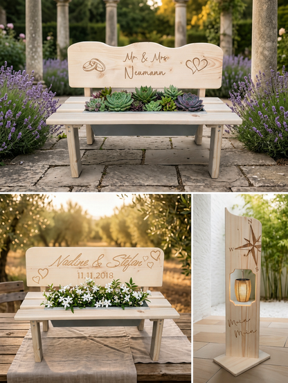 Personalisierte Holz-Blumenbank zur Hochzeit – Das perfekte Geldgeschenk