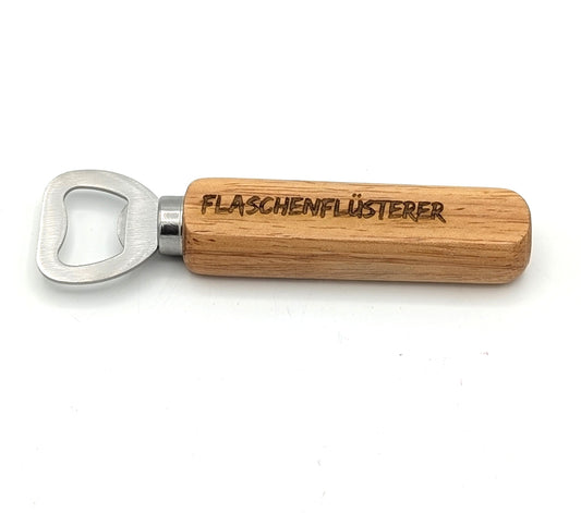 Flaschenöffner aus Buchen-Holz mit Lasergravur "Flaschenflüsterer"