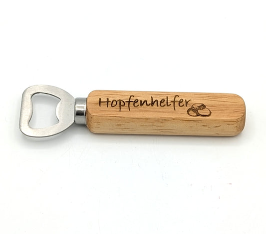 Flaschenöffner aus Buchen-Holz mit Lasergravur "Hopfenhelfer"
