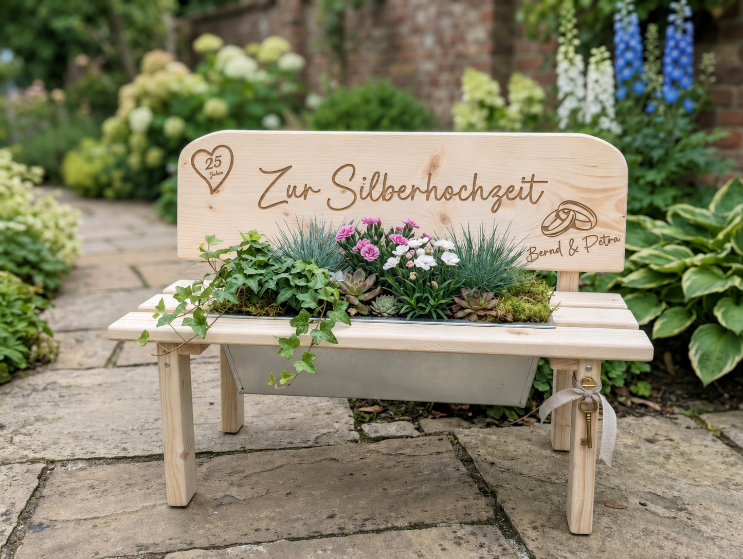 Personalisierte Holz-Blumenbank zur Hochzeit – Das perfekte Geldgeschenk