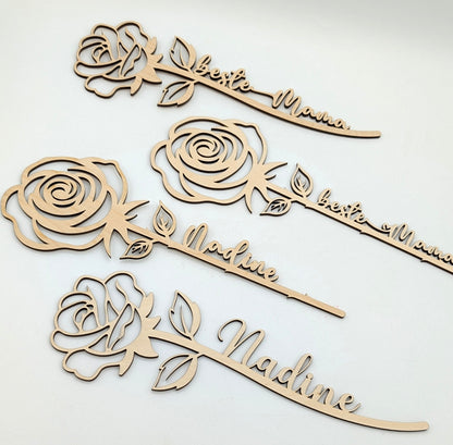 Personalisierte Holzrose mit Gravur Beste Mama - Geschenk zum Muttertag aus Birkenholz 25cm