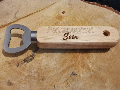 Flaschenöffner, Holz - personalisiert mit Wunschtext oder Name
