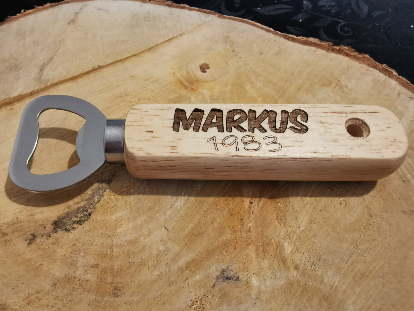 Flaschenöffner, Holz - personalisiert mit Wunschtext oder Name