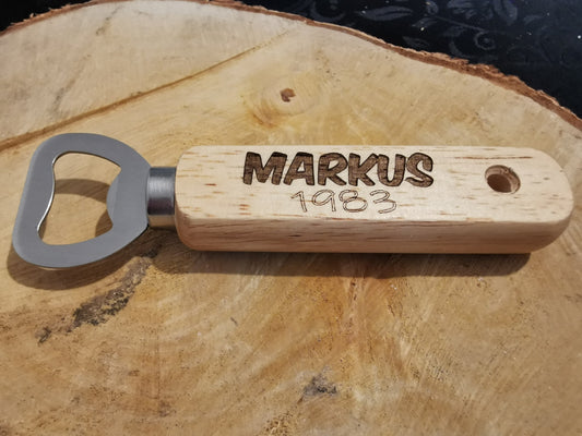 Flaschenöffner, Holz - personalisiert mit Wunschtext oder Name