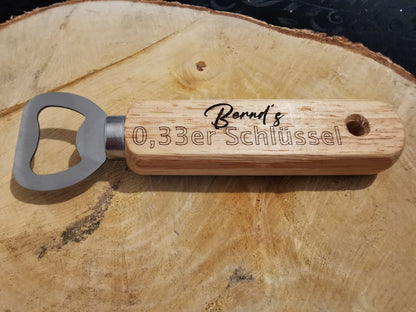 Flaschenöffner, Holz - personalisiert mit Wunschtext oder Name