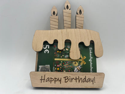 Geldgeschenk Holz Torte, Gutscheinhalter zum Geburtstag, Geschenkidee, Geschenkverpackung, Happy Birthday