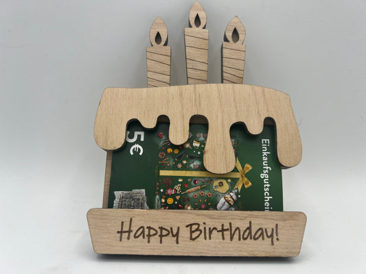Geldgeschenk Holz Torte, Gutscheinhalter zum Geburtstag, Geschenkidee, Geschenkverpackung, Happy Birthday
