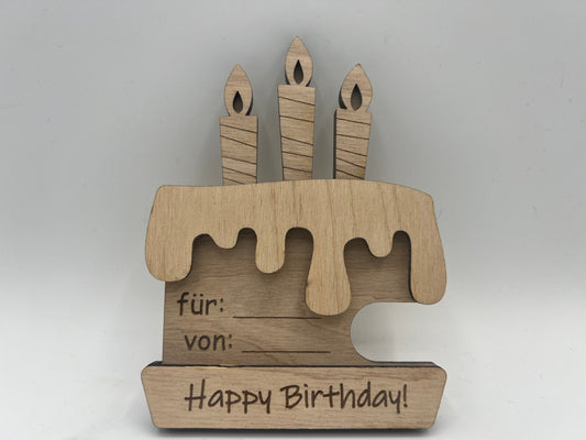Geldgeschenk Holz Torte, Gutscheinhalter zum Geburtstag, Geschenkidee, Geschenkverpackung, Happy Birthday