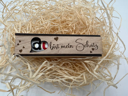 DU bist mein Schatz! gravierte Geschenkbox Geschenkverpackung Schokoriegel personalisierbar