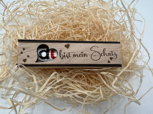 DU bist mein Schatz! gravierte Geschenkbox Geschenkverpackung Schokoriegel personalisierbar