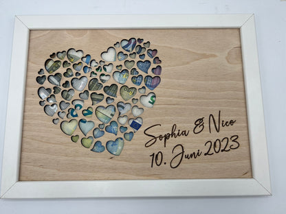 Geldgeschenk im Bilderrahmen zur Hochzeit &quot;Herz-Motiv&quot;, Größe wahlweiße 13x18cm, 21x30cm. Bilderrahmen Schwarz oder Weiß. Geld verschenken von Herzen